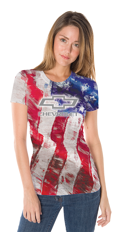 Ladies Distressed American Flag T-shirt